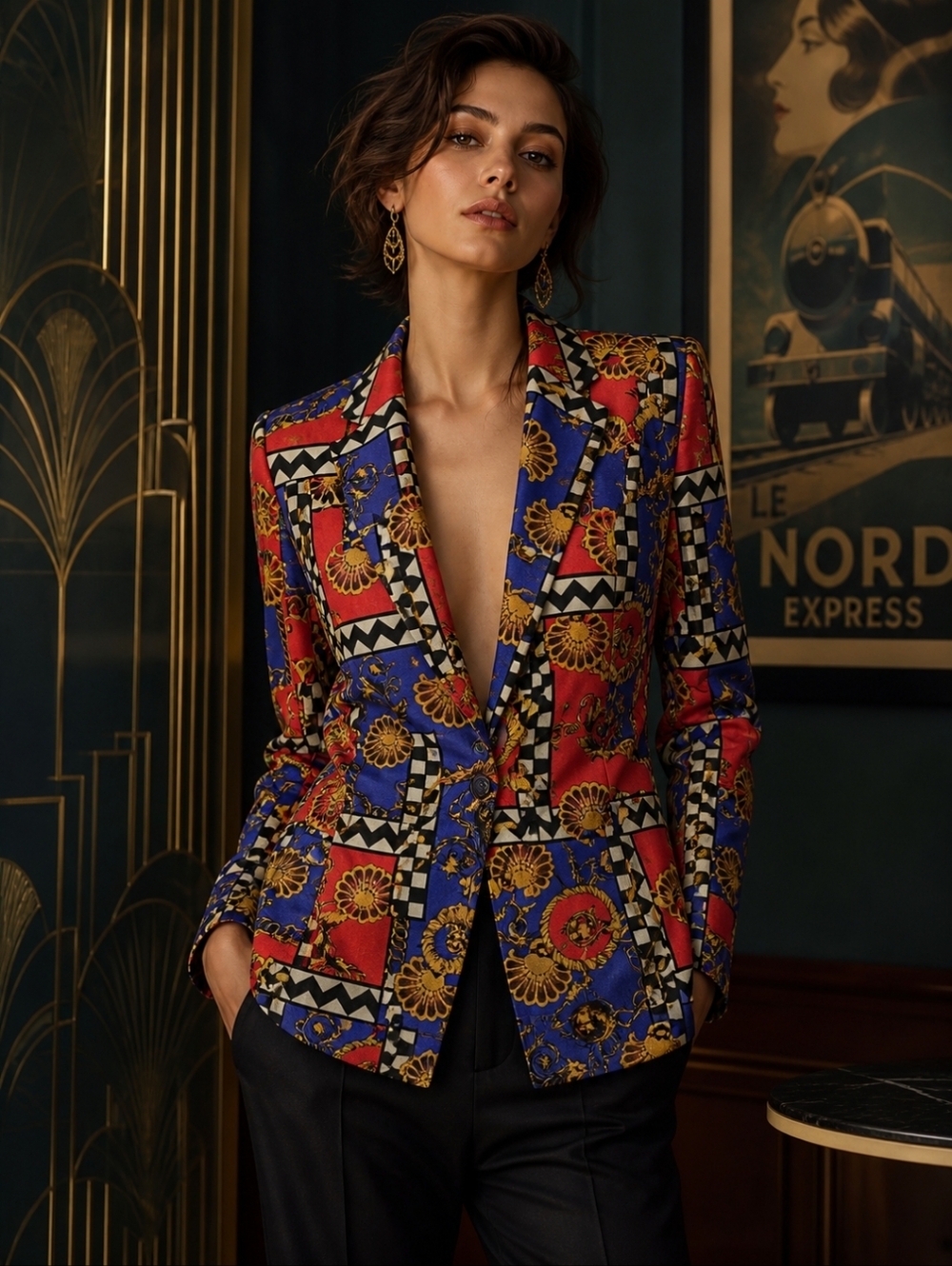 100% Silk Vintage Chebella Colorful 1 Button Blazer Size Small